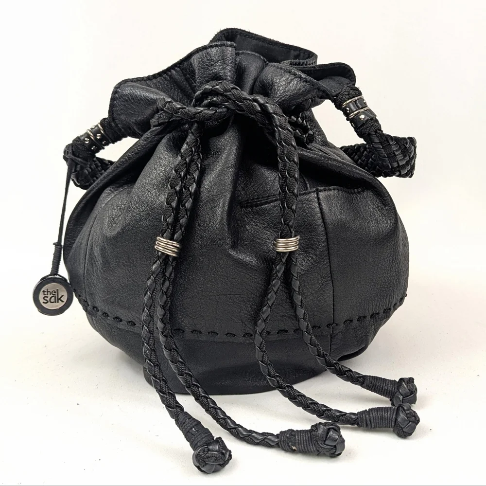 The Sak Bucket Bag Leather Hobo Drawstring Cinch Braided Strap Slouchy Boho Y2K